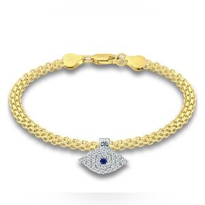 Cubic Zirconia Evil Eye Charm Bismark Chain Bracelet,